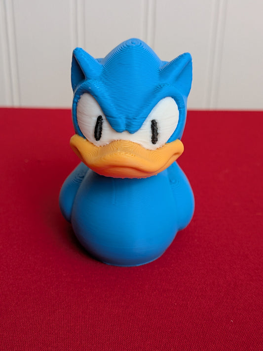 Sonic Inspired Duck – 3D Printed Blue Hedgehog Duck Figurine, Gamer Collectible, Cute Gift for Video Game Fans