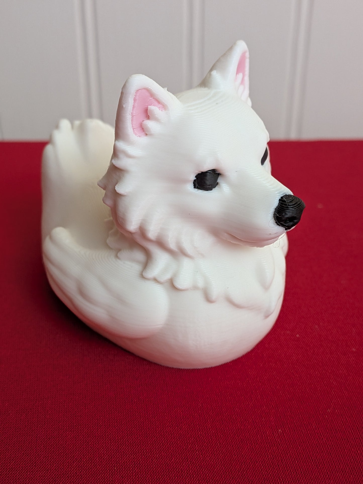 American Eskimo Dog Inspired Duck – 3D Printed Fluffy White Dog Duck Figurine, Cute Collectible Gift for Dog Lovers