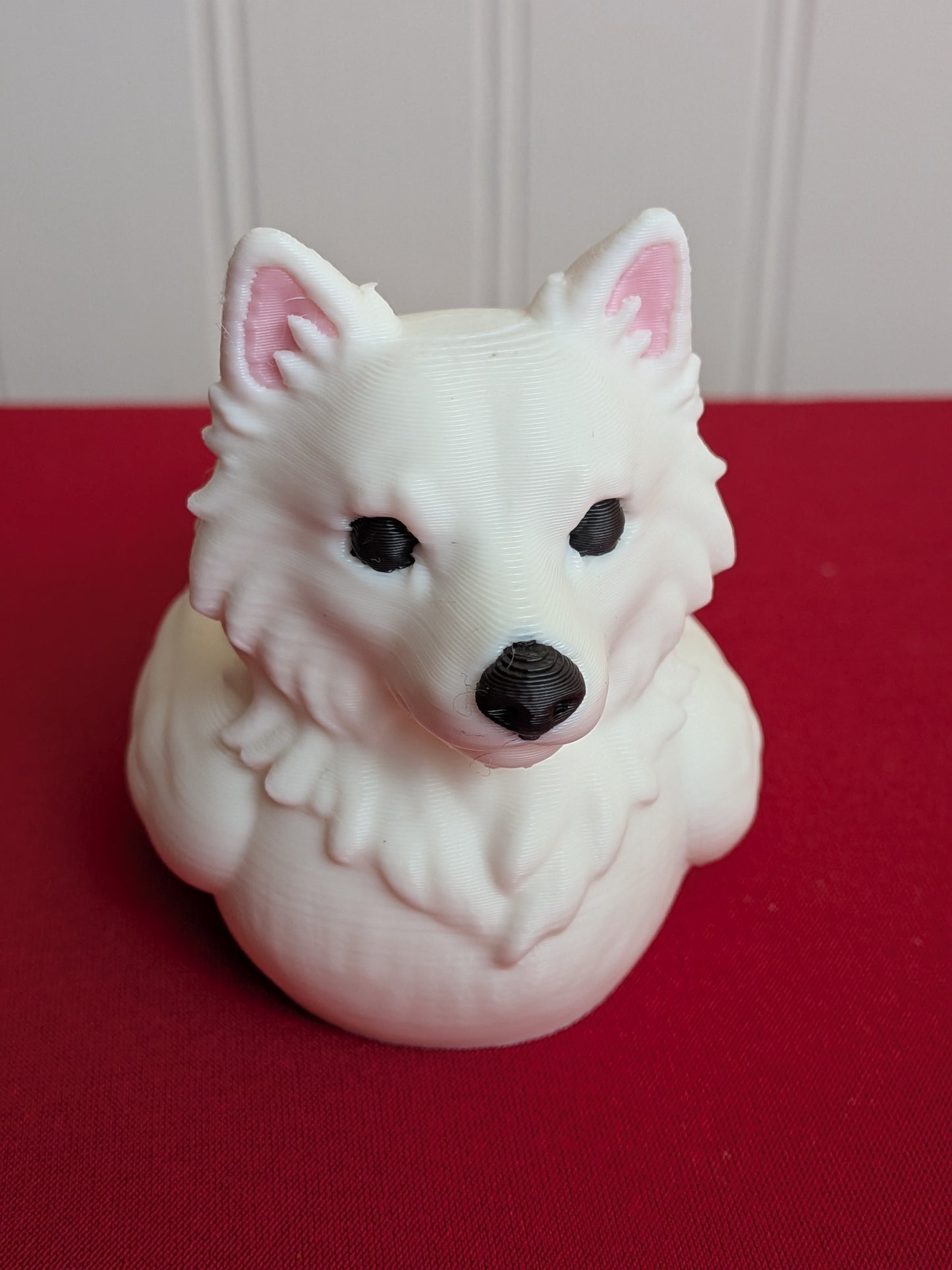 American Eskimo Dog Inspired Duck – 3D Printed Fluffy White Dog Duck Figurine, Cute Collectible Gift for Dog Lovers