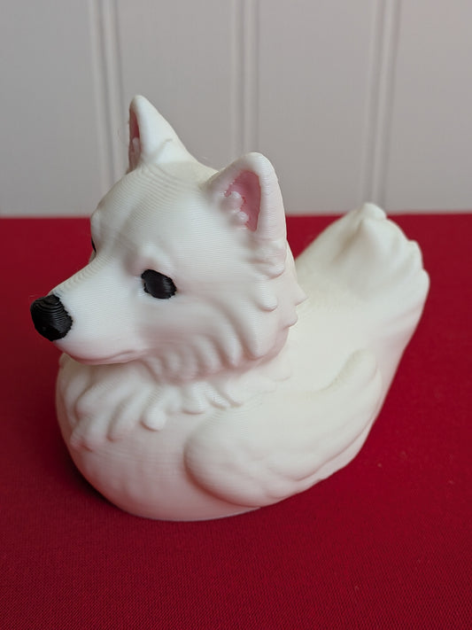 American Eskimo Dog Inspired Duck – 3D Printed Fluffy White Dog Duck Figurine, Cute Collectible Gift for Dog Lovers