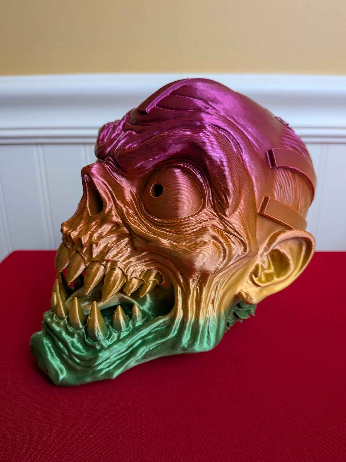 💀 3D Printed Monster Skull Head – Multicolor PLA Horror Art Sculpture | Creepy Halloween Collectible Display Piece