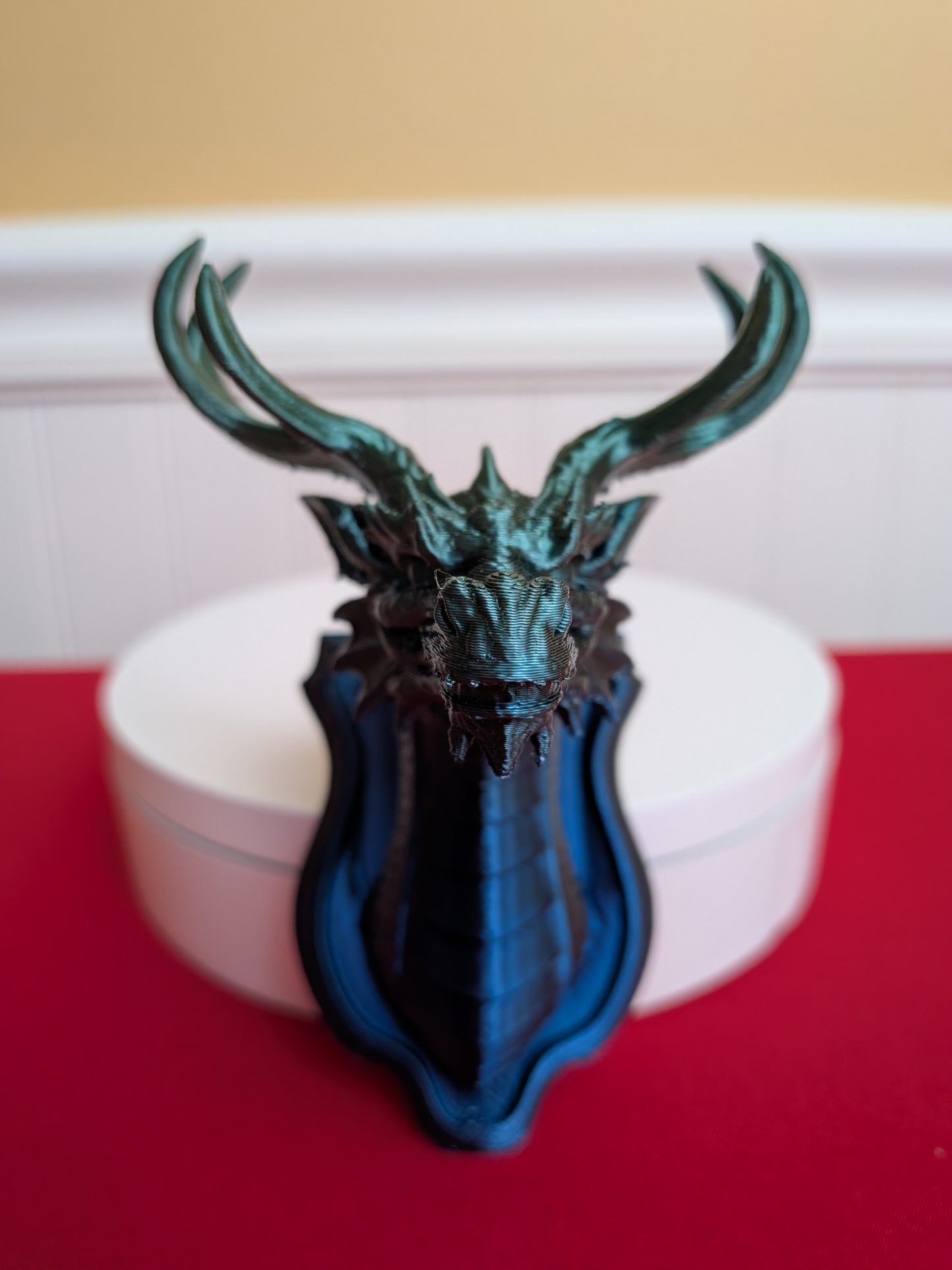 🐉 3D Printed Dragon Trophy – Fantasy Wall Decor Miniature | Dragon Head with Deer Antlers | Unique Creature Plaque Collectible