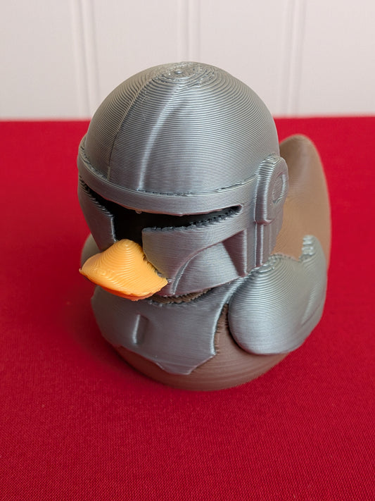 Space Warrior Duck – 3D Printed Figurine | Helmeted Bounty Hunter Inspired | Sci-Fi Duck Collectible Gift