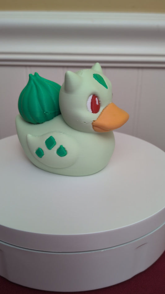 Bulbasaur Inspired Duck – 3D Printed Pokémon Duck Figurine, Grass Turtle Duck, Cute Collectible Gift for Pokémon Fans