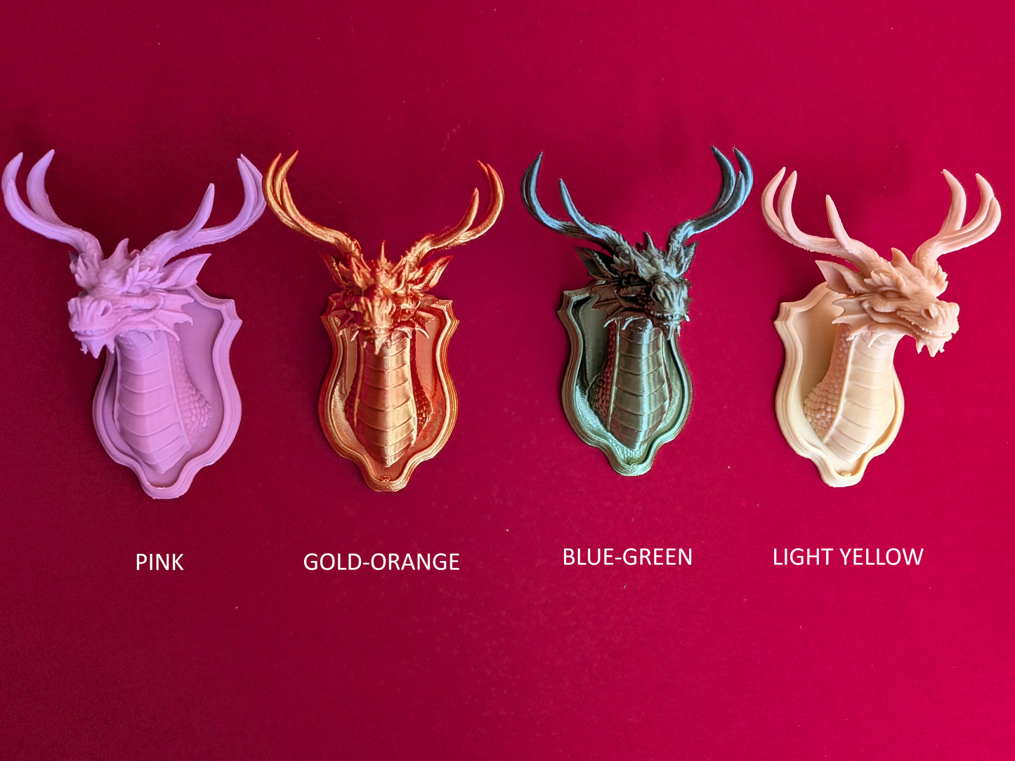 🐉 3D Printed Dragon Trophy – Fantasy Wall Decor Miniature | Dragon Head with Deer Antlers | Unique Creature Plaque Collectible